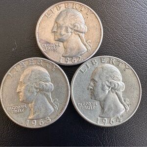 1962–1964 Washington Quarters • 90% Silver coins• Lot of 3